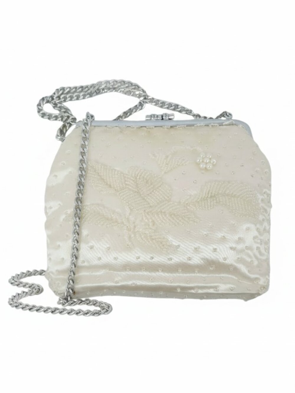 Vintage 80s Remco of California Evening Clutch/Shoulder Ivory Iridescent Beaded